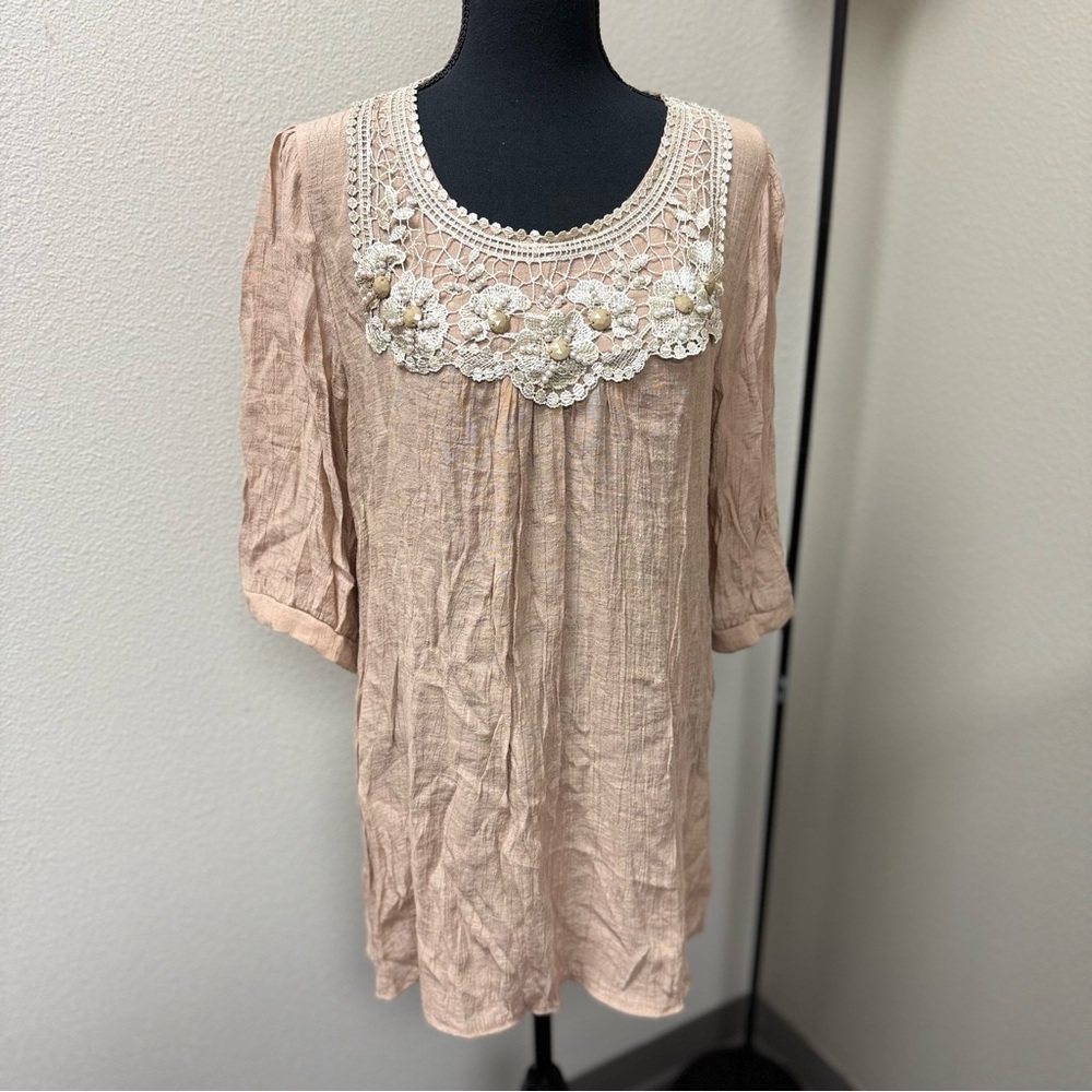 Mad About Style Elegant Lace Trim Blouse in Cream. Size Small/Medium